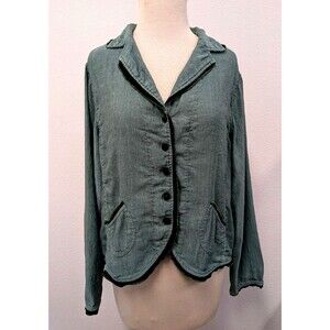 Kleen Teal Green Silk/Linen Crushed Velvet Cardigan Jacket sz L Retro Indie